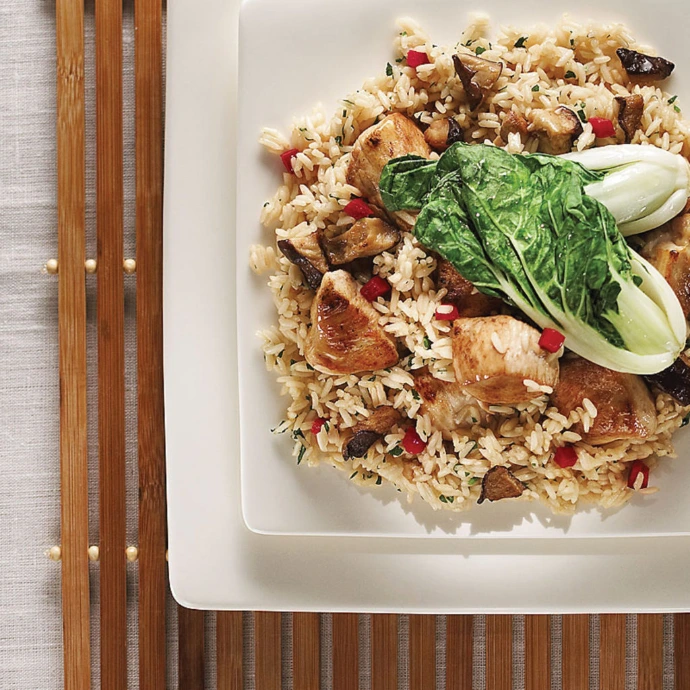 Recette de riz au poulet et aux shiitakés